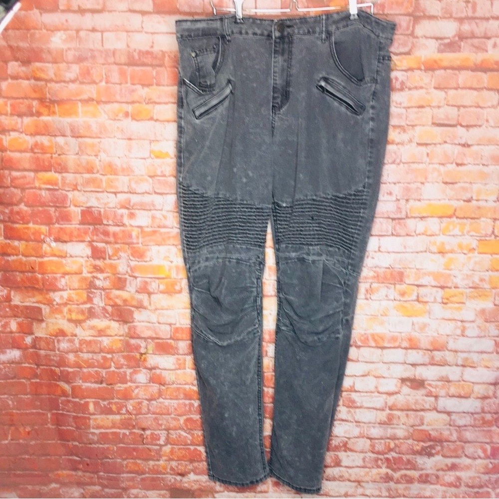 MAO Denim Factory Vintage Distressed Gray High Rise Moto Biker Jeans